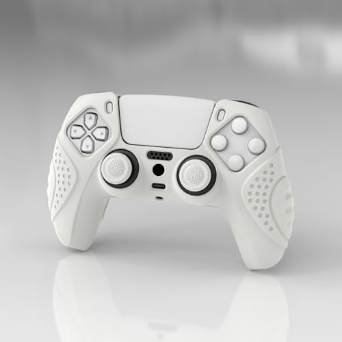 eXtremeRate PlayVital Guardian Edition White Ergonomic Soft Anti-Slip Controller Silicone Case Cover for ps5, Rubber Protector Skins with White Joystick Caps for ps5 Controller - Image 3