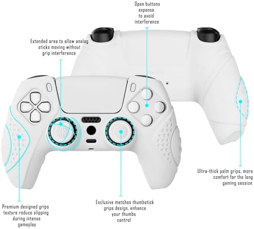 eXtremeRate PlayVital Guardian Edition White Ergonomic Soft Anti-Slip Controller Silicone Case Cover for ps5, Rubber Protector Skins with White Joystick Caps for ps5 Controller - Image 4