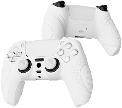eXtremeRate PlayVital Guardian Edition White Ergonomic Soft Anti-Slip Controller Silicone Case Cover for ps5, Rubber Protector Skins with White Joystick Caps for ps5 Controller - Image 6