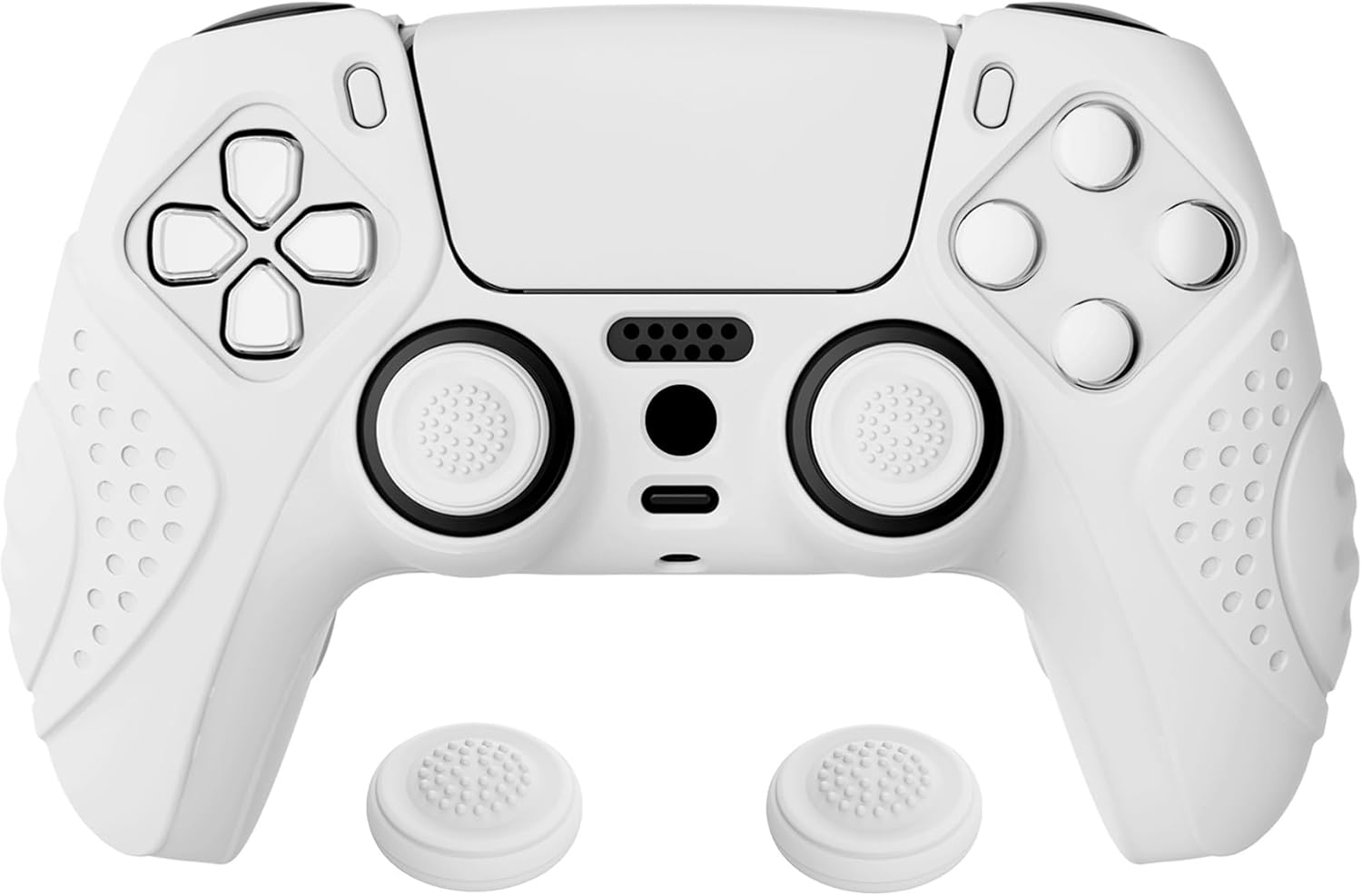 eXtremeRate PlayVital Guardian Edition White Ergonomic Soft Anti-Slip Controller Silicone Case Cover for ps5, Rubber Protector Skins with White Joystick Caps for ps5 Controller - Image 9