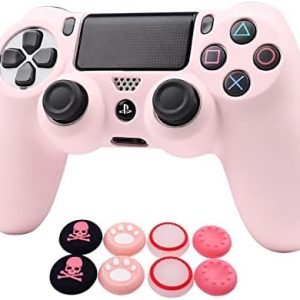 RALAN Pink Controller Skins for PS4, Silicone Controller Cover Skin Protector Compatible with PS4 Slim/PS4 Pro Controller (Pink Pro Thumb Grip x 6,Skull Cap Grip x 2)(Camouflage Pink+White Pink