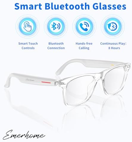 Smart Glasses - Bluetooth Glasses for Men & Women, Touch Control, Outdoor UV Protection and Voice Control, Hands-Free Calls (Clear Lens) - Image 3