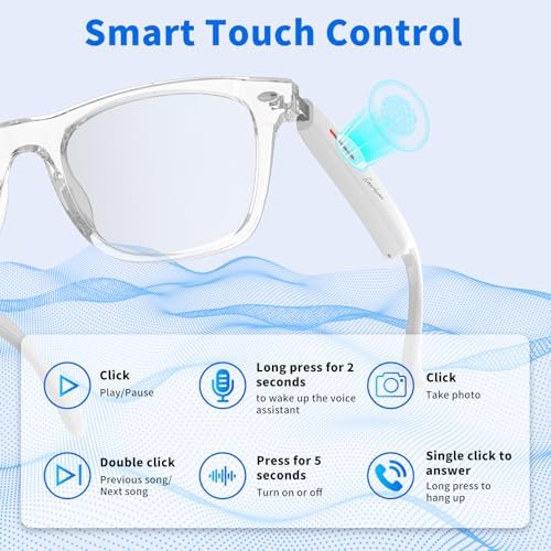Smart Glasses - Bluetooth Glasses for Men & Women, Touch Control, Outdoor UV Protection and Voice Control, Hands-Free Calls (Clear Lens) - Image 4